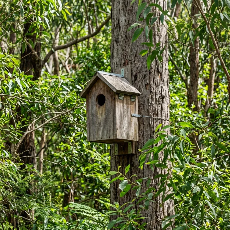Animal nesting box installed as a humane alternative to a Belmont roof cavity