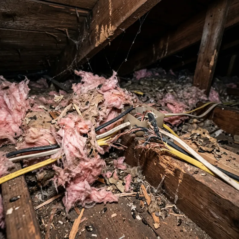 Contaminated ceiling insulation being assessed in a Belmont roof space